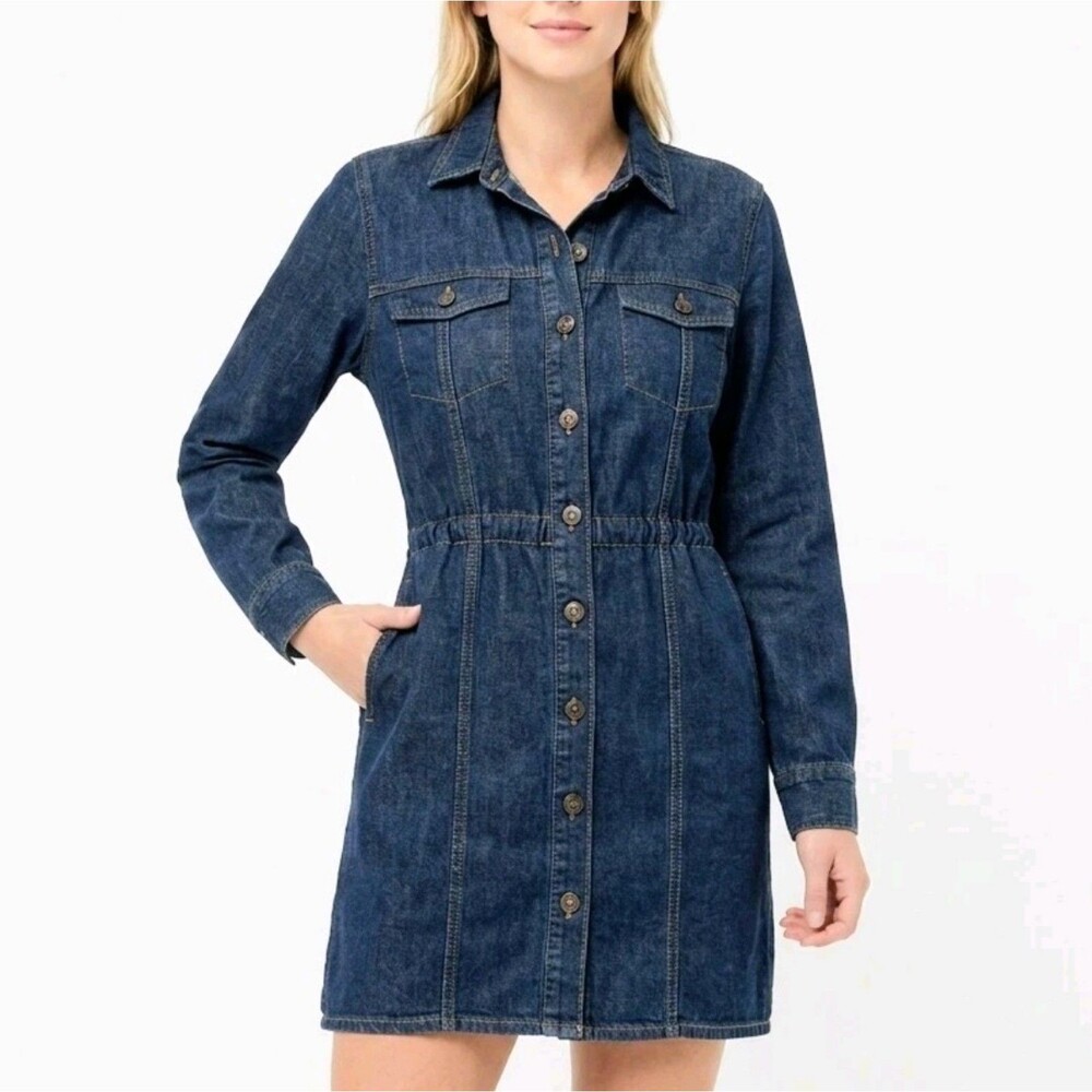 FRYE Dress Denim Button Down Dark Blue Jean Long Sleeve Women Size Large NEW NWT